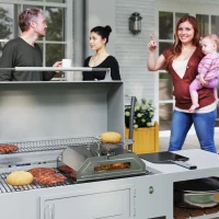 Outsunny 8 in Portable Stainless Steel BBQ Grill Top Pizza Oven with Built-in Thermometer and Viewing Window for Gas and Charcoal BBQ Grills, Includes Carry Handles, Pizza Stone and Peel, Silver Tone(m-2)