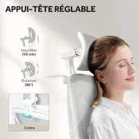 HOMCOM Fauteuil de bureau fauteuil de bureau, hauteur réglable, dossier inclinable, appui-tête rotatif, 71x70x129cm, noir(m-6)