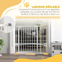 PawHut Barrière de sécurité animaux porte fermeture automatique système de double verrouillage sans perçage 1 extension blanc(m-7)