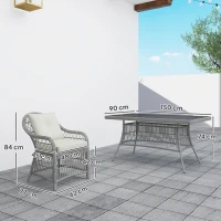 Outsunny Rattan Dining Set with Seat and Back Cushions, 6 Seater Garden Furniture Set with Aluminium Frame, 6 Chairs, WPC Top Rectangle Table, Conservatory Wicker Patio Furniture, Grey(m-3)