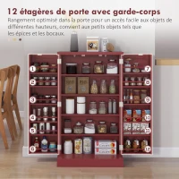 HOMCOM Armoire meuble de cuisine garde-manger 2 portes avec 5 étagères et 12 porte-épices - 60 x 30 x 104 cm - rouge(m-5)