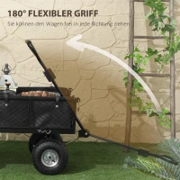 Outsunny Tuinwagen, 4-Wiel Trolley van Staal, Afneembare Zijwanden, 25 cm Wielen, Draaibaar Handvat, 300 kg Laadcapaciteit, Zwart(m-7)