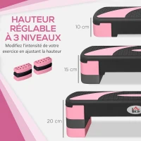 HOMCOM Stepper fitness aérobic hauteur réglable surface antidérapante 80 x 31 x 20 cm noir rose clair(m-4)