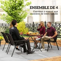 Outsunny Lot de 4 chaises de jardin empilables, fauteuil d'extérieur avec accoudoirs et revêtement en résine tressée marron(m-4)