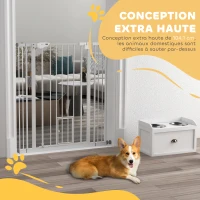 PawHut Barrière de sécurité animaux de 104,1H cm avec porte fermeture automatique système de double verrouillage blanc(m-8)