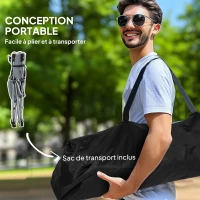 Outsunny Chaise de camping pliante fauteuil de pêche avec repose-pied amovible, appui-tête, porte-gobelet, sac de transport gris(m-6)