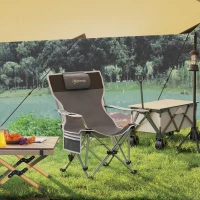 Outsunny Chaise de camping pliante fauteuil de pêche avec repose-pied amovible, appui-tête, porte-gobelet, sac de transport gris(m-7)