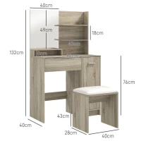 HOMCOM Dressing Table and Stool Set, with Storage - Wood-Effect(m-3)