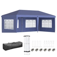 Outsunny Carpa Plegable 6x3 m con 4 Laterales Desmontables Cenador de Jardín con 4 Ventanas Visibles y Bolsa de Transporte Azul(m-1)