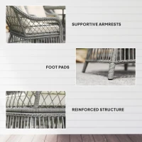 Outsunny Rattan Dining Set with Seat and Back Cushions, 6 Seater Garden Furniture Set with Aluminium Frame, 6 Chairs, WPC Top Rectangle Table, Conservatory Wicker Patio Furniture, Grey(m-8)