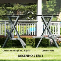 Outsunny Baloiço de Jardim de 2 Lugares Convertível em Cama com Toldo Ajustável Proteção UV30+ e Almofadas 142x130x168 cm Cinzento Escur(m-4)