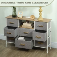 HOMCOM Cómoda con 8 Cajones de Tela Acabado en Borreguito Sintético Estación de Carga y Carga USB-C para Dormitorio Gris(m-6)