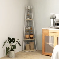 HOMCOM Five-Tier Corner Shelf - White/Wood-Effect(m-8)