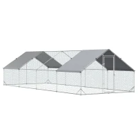 PawHut Gallinero para Exterior Jaula para Gallinas de Acero Galvanizado con Cubierta de PE y Cerradura 3x8x2 m Plata(m-1)