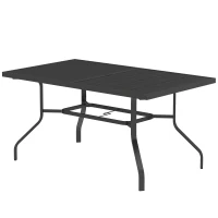 Outsunny Tuintafel 152x90 cm, Weerbestendige Balkontafel van Staal, Bijzettafel met Parasolgat, Lattenontwerp Zwart(m-1)