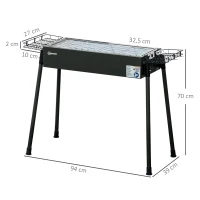 Outsunny Barbecue a Carvão com 2 Grelhas de Aço Inoxidável Portátil com 2 Prateleiras para Temperos com Ganchos 77x30x70 cm Preto(m-3)