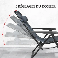 Outsunny Lot de 2 chaise longue pliable et inclinable avec table d'appoint, porte-gobelets et appuie-têtes, charge 120 kg, gris(m-4)