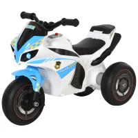 HOMCOM Moto Giocattolo Cavalcabile a 3 Ruote per Bambini 18-36 Mesi Stile Polizia con Musica e Fari, Azzurro(m-10)