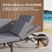 Outsunny Divano da Giardino 3 in 1 Reclinabile su 5 Posizioni con Cuscini, 180x63.5x68 cm, Grigio(m-5)