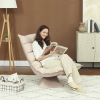 HOMCOM Fauteuil relax fauteuil salon design capitonné inclinaison dossier réglable pivotant 360° revêtement lin beige(m-2)