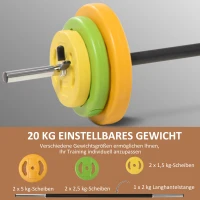 HOMCOM Zestaw Hantli 20kg, Hantle z Żeliwa z Rurą Łączącą, Antypoślizgowy Uchwyt, Wielokolorowy(m-4)