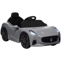 AIYAPLAY Coche Eléctrico Infantil Maserati Gran Turismo Folgore con Batería 12V Mando a Distancia Faros Bocina Música MP3 Gris(m-1)