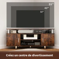 HOMCOM Meuble TV pour téléviseur jusqu'à 55 avec grand plateau, placards à portes et compartiment ouvert, marron(m-6)