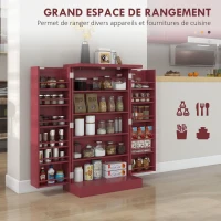 HOMCOM Armoire meuble de cuisine garde-manger 2 portes avec 5 étagères et 12 porte-épices - 60 x 30 x 104 cm - rouge(m-4)