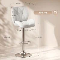 HOMCOM Scaun de Bar Pivotant cu Tapițerie din Piele Artificială, Scaun de Bucătărie cu Spătar și Înălțime Reglabilă, 47x49x90-111 cm, Alb(m-3)