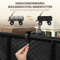 Outsunny Tuinwagen, 4-Wiel Trolley van Staal, Afneembare Zijwanden, 25 cm Wielen, Draaibaar Handvat, 300 kg Laadcapaciteit, Zwart(m-4)
