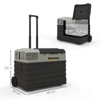 Outsunny Glacière électrique à compression 56L portable avec modes ECO/MAX, tige télescopique et roulettes, noir(m-3)