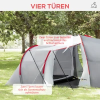 Outsunny Campingtent voor 4 Personen, met Luifel, 2 Slaapkamers, Vensters, Accessoires, Grijs(m-5)