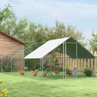PawHut Gallinero para Exterior Jaula para Gallinas de Acero Galvanizado con Cubierta de PE y Cerradura 3x6x2 m Plata(m-8)