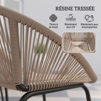 Outsunny Ensemble salon de jardin pour 2 personnes avec coussins d'assise moelleux avec corde en résine tressée et acier kaki(m-6)