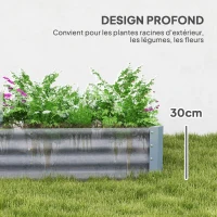 Outsunny Carré potager rectangulaire, lit de jardin surélevé en acier galvanisé, fond ouvert, 240 x 120 x 30 cm, gris argenté(m-4)