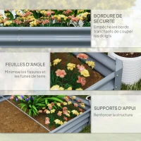 Outsunny Carré potager rectangulaire, lit de jardin surélevé en acier galvanisé, fond ouvert, 240 x 120 x 30 cm, gris argenté(m-7)