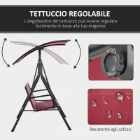 Outsunny Dondolo da Giardino 3 Posti in Acciaio con Tetto Parasole in Poliestere, 172x110x153 cm, Rosso e Nero(m-4)
