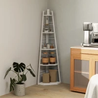 HOMCOM Five-Tier Corner Shelf - White(m-9)