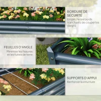 Outsunny Carré potager rectangulaire, lit de jardin surélevé en acier galvanisé, fond ouvert, 180 x 90 x 30 cm, gris argenté(m-7)