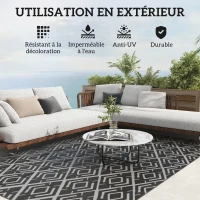 Outsunny Tapis d'extérieur réversible 1,8 x 2,7 m, en PP résistant aux intempéries, sac de transport inclus, noir et gris(m-6)