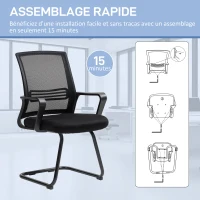 HOMCOM Chaise de bureau en maille sans roulettes, base en traîneau, pour salle de conférence, attente, réception, noir(m-7)