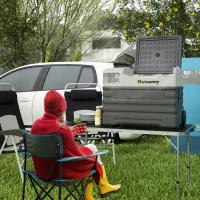 Outsunny Glacière électrique à compression 56L portable avec modes ECO/MAX, tige télescopique et roulettes, noir(m-2)