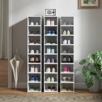 HOMCOM Regał na Buty 8-Poziomowy, Składany, z Wentylowanym Tyłem, Plastikowy, Biały(m-7)