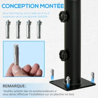 Outsunny Pied de parasol, tube de parasol réglable en métal pour mât de Ø 34, 38 et 48 mm, noir(m-4)