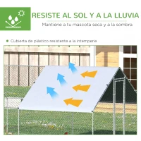 PawHut Gallinero para Exterior Jaula para Gallinas de Acero Galvanizado con Cubierta de PE y Cerradura 3x8x2 m Plata(m-4)