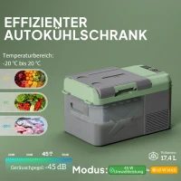 Outsunny 24,2 L Lodówka Campingowa, Lodówka Samochodowa z LED, Adaptory AC i DC, Cicha Praca, Szara+Zielona(m-4)