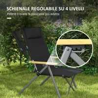 Outsunny Sedia da Campeggio Pieghevole con Schienale Regolabile, in Alluminio e Poliestere 74x59.5x98 cm, Nero(m-4)