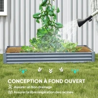 Outsunny Carré potager rectangulaire, lit de jardin surélevé en acier galvanisé, fond ouvert, 240 x 120 x 30 cm, gris argenté(m-6)
