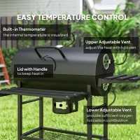 Outsunny Charcoal BBQ Grill with Foldable Front Side Shelf, Portable Barbecue Smoker with Warming Rack, Bottom Shelf, Lid, Temperature Gauge, Wheels for Outdoor Cooking Garden Party, Black(m-5)