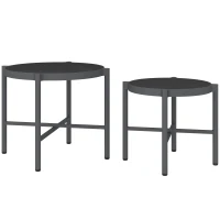 Outsunny Lot de 2 tables basse gigogne de jardin tables basses de jardin avec plateau en verre trempé, cadre en aluminium noir(m-11)